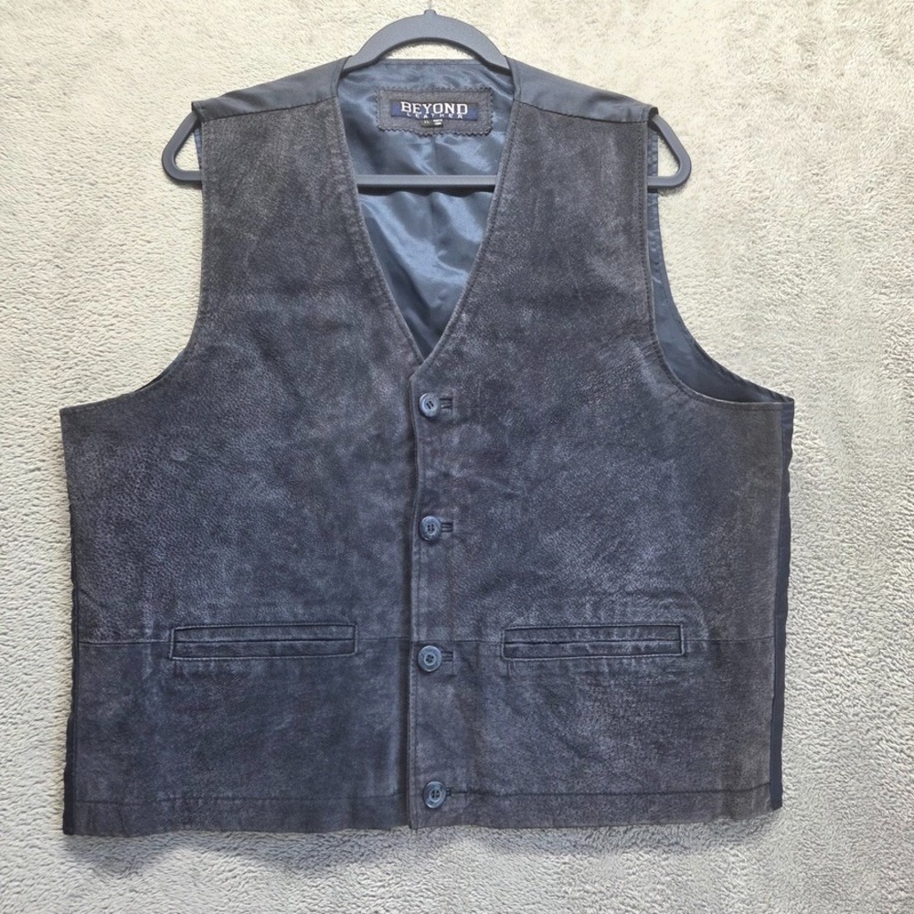 Beyond Leather Vest Mens XL Blue Four Button Leather Retro Western